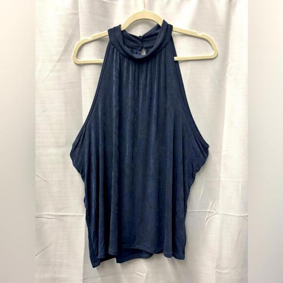Maurices Tops - NWT 3x Maurices Navy Blue Shimmering Sleeveless Button Neck Top Plus Size